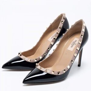 Valentino Black Patent Leather Rockstud Pointed Toe Pumps